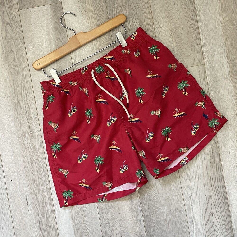 Polo Ralph Lauren Swim Trunks tropical print mens Red (medium) preppy beach